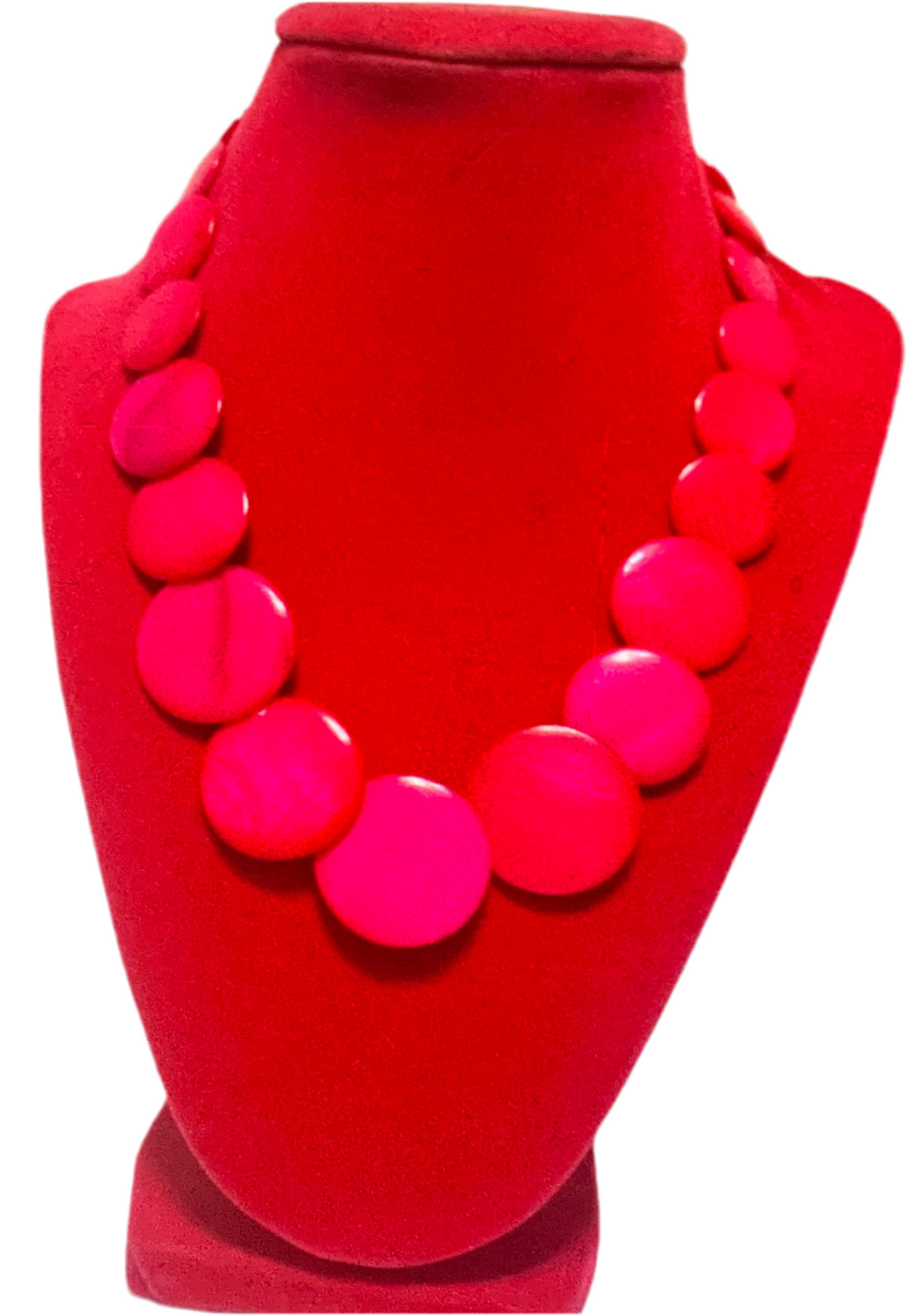 Vintage Y2K Charming Charlie Hot Pink Dyed Shell Disc Necklace