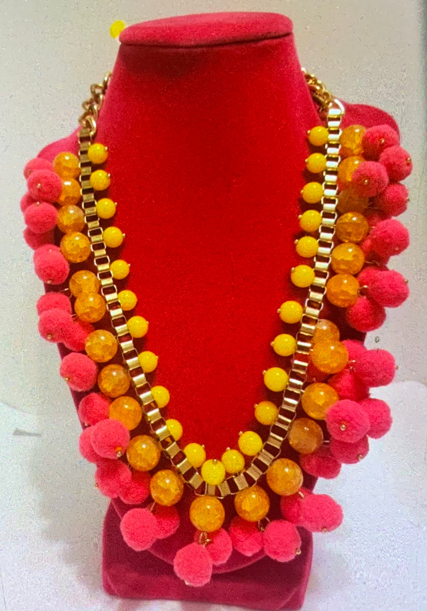 Pink & Yellow Festive & Fun Plastron Necklace