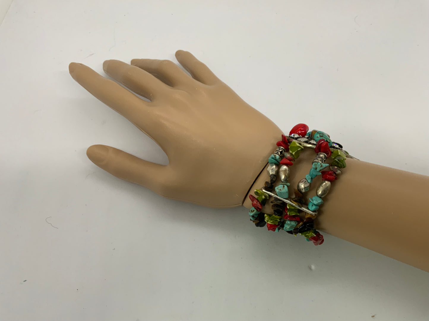 Multi Color Stone & Turquoise Heart Shape Silver Bracelet