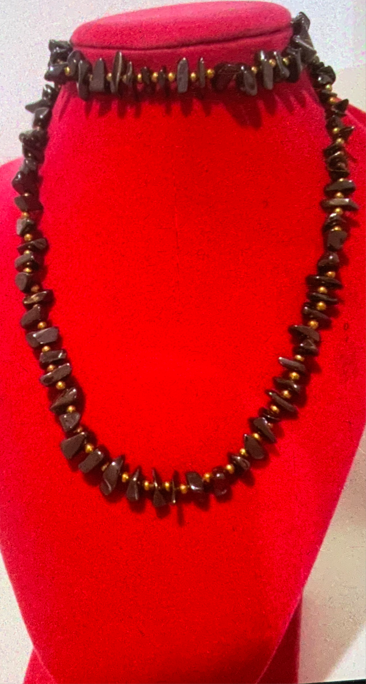 Vintage 14K Yellow Gold Beads with Black Garnet Chip Beaded Necklace