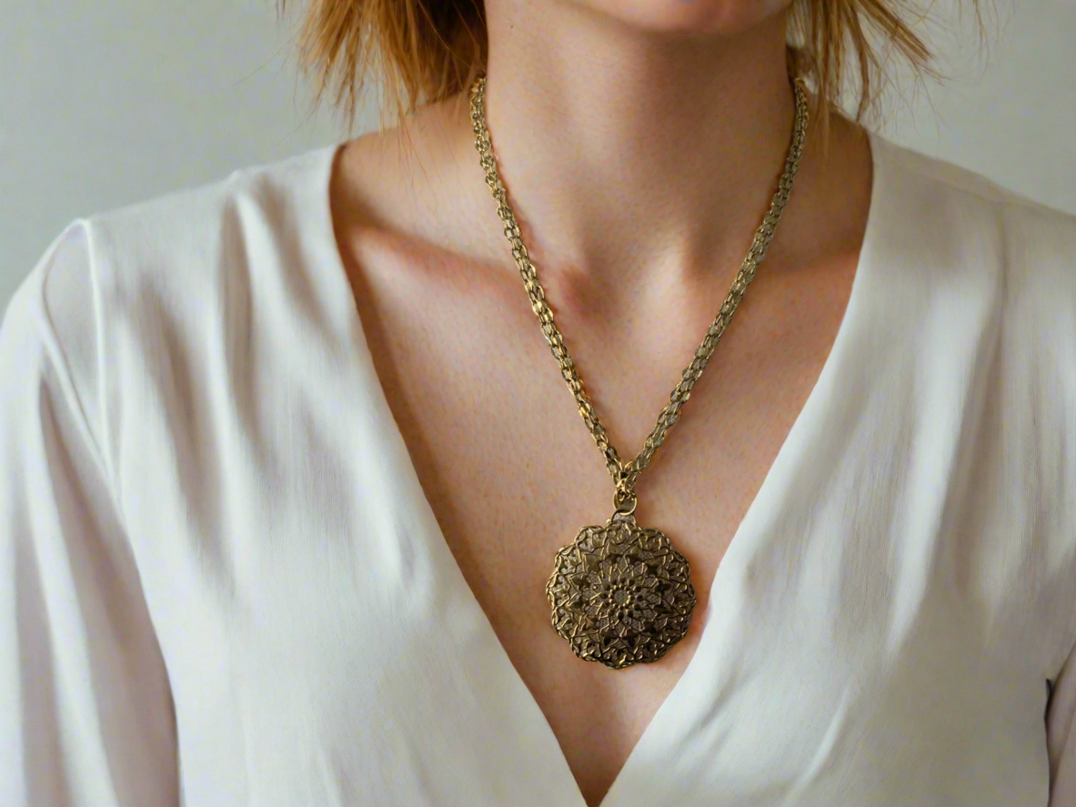 Vintage Gold Tone Medallion Necklace