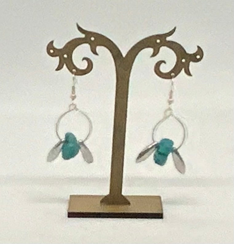 Beautiful Dainty Silver Tone Faux Turquoise Earrings