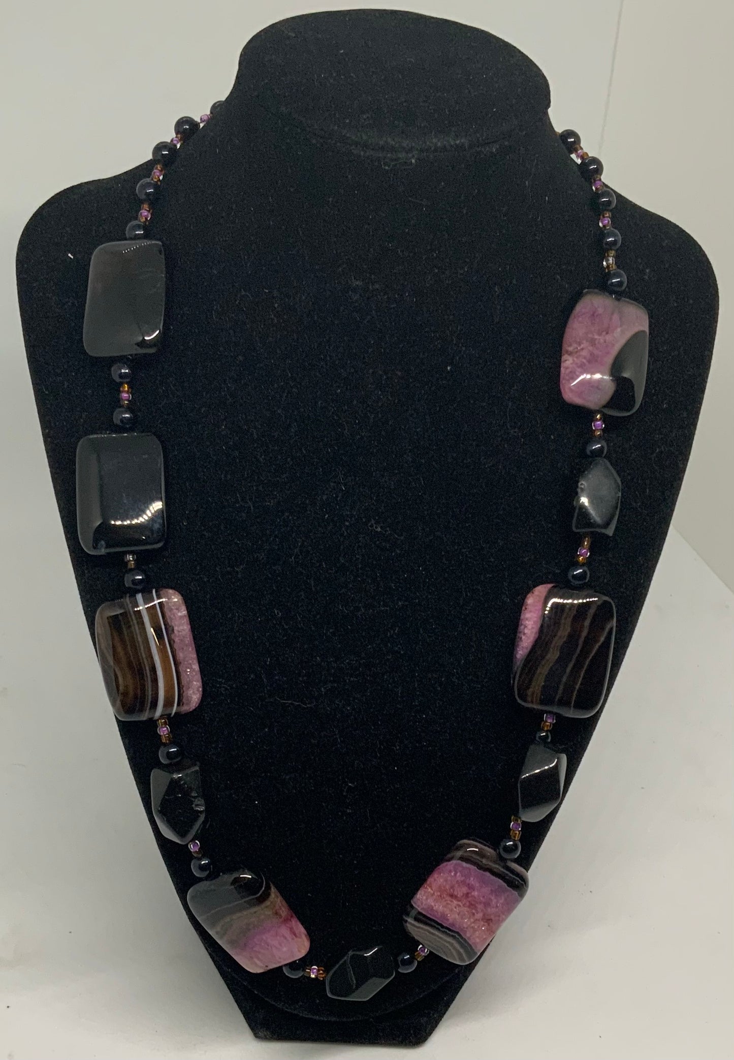 Elegant Black Onyx & Multi Color Banded Agate Necklace