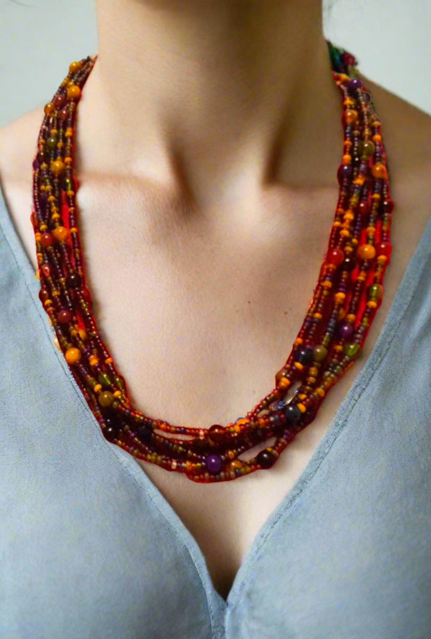 Beautiful Handmade Multi Strand Colorful Beaded Necklace