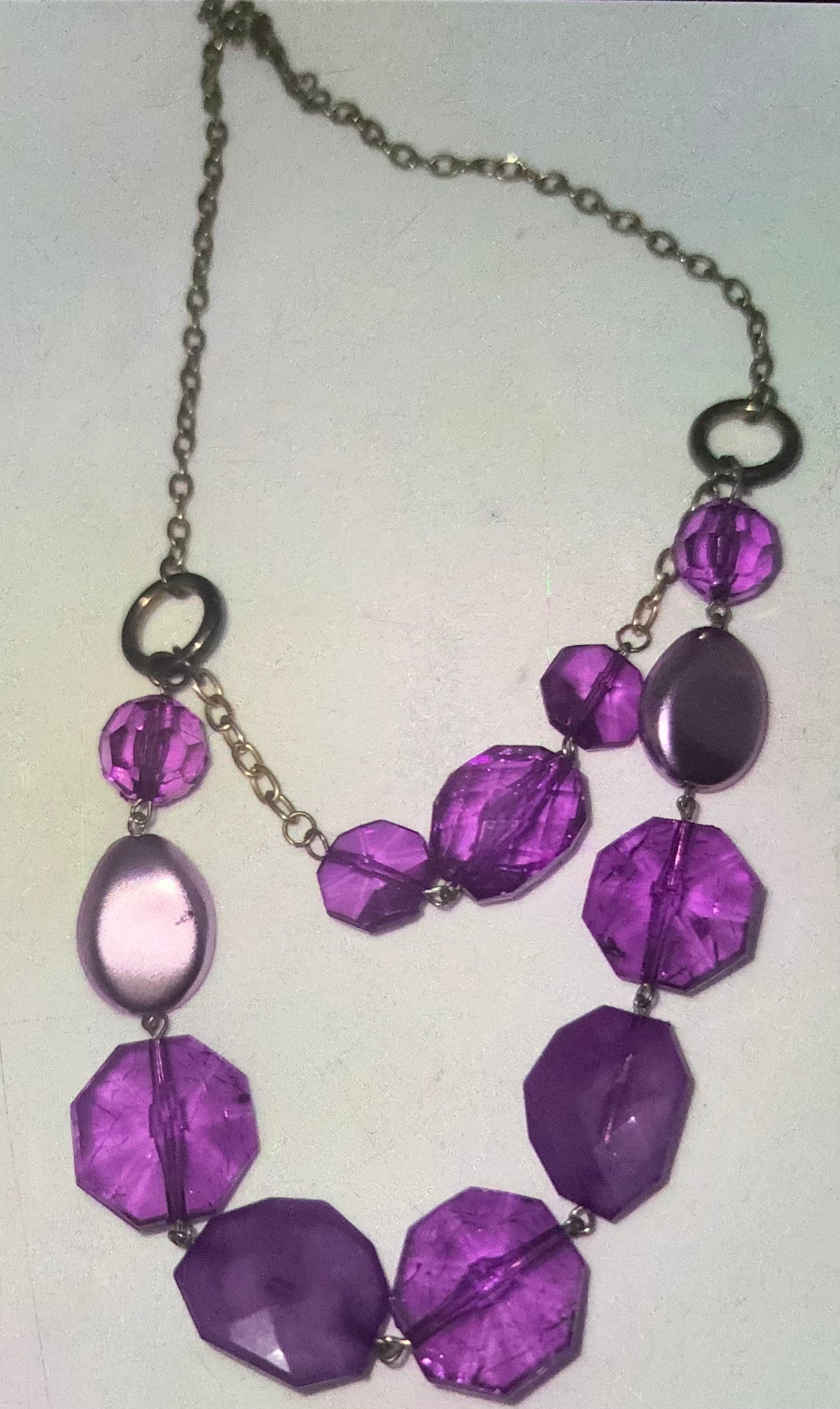 Vintage 90’s Brass Tone Purple Beaded Necklace