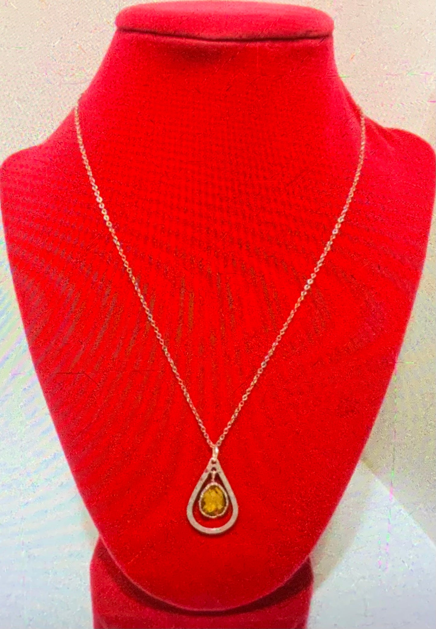 Sterling Silver w/ Yellow Stone Drop Design Necklace