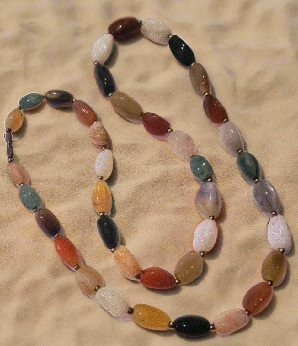 Vintage Moon Stone Carnelian Quartz Moss Agates Necklace