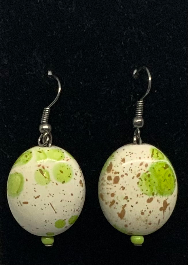 Beautiful White, Green & Brown Stone Dangle Earrings.