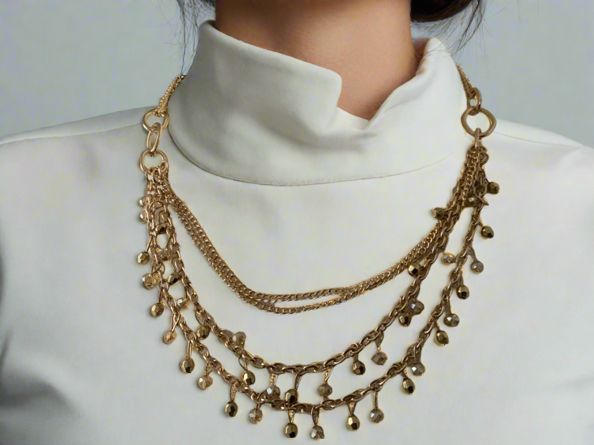 Beautiful Layered Dot Beaded Dangle Necklace