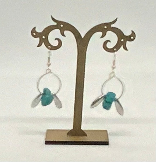 Beautiful Dainty Silver Tone Faux Turquoise Earrings