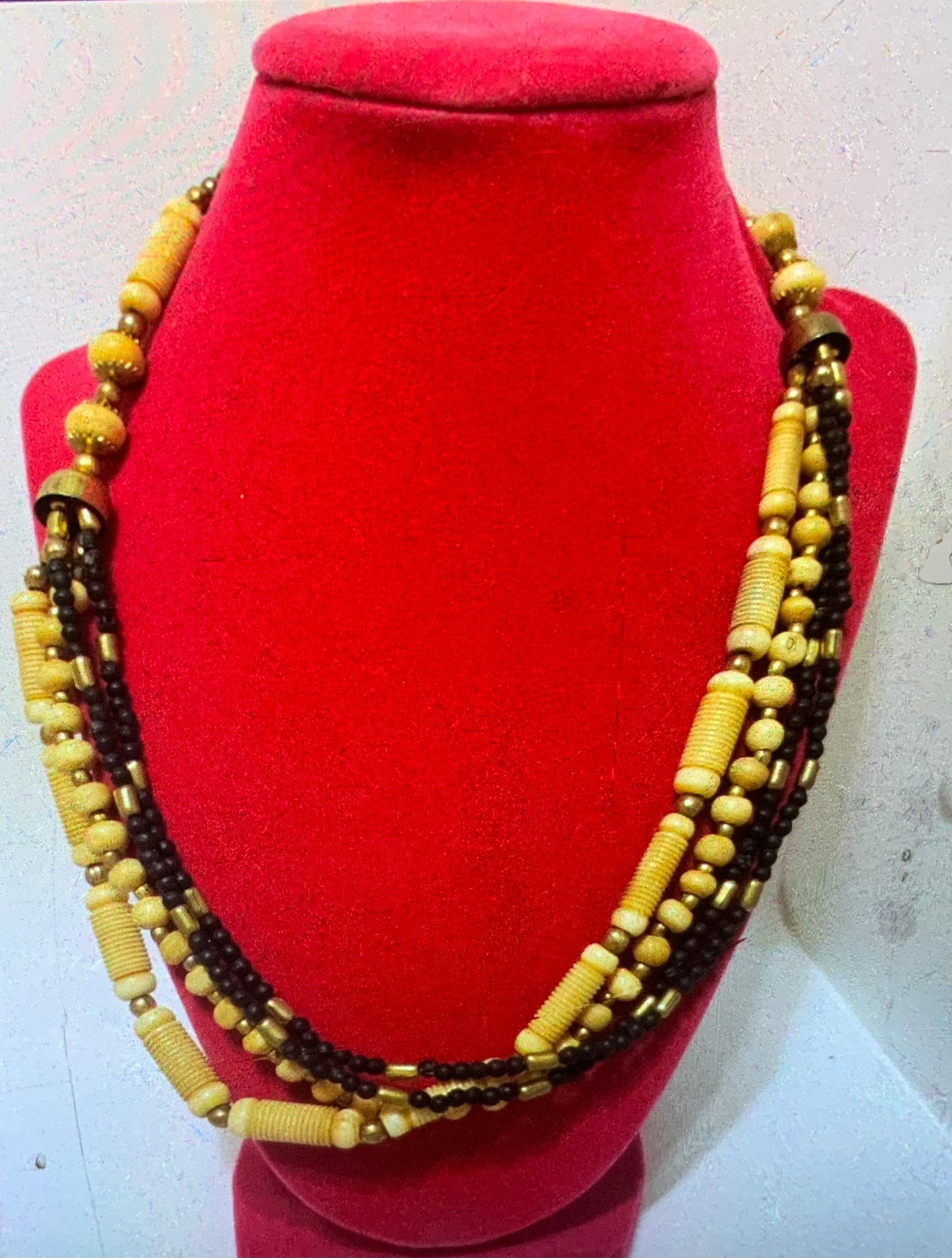 Vintage Wood & Beaded Necklace
