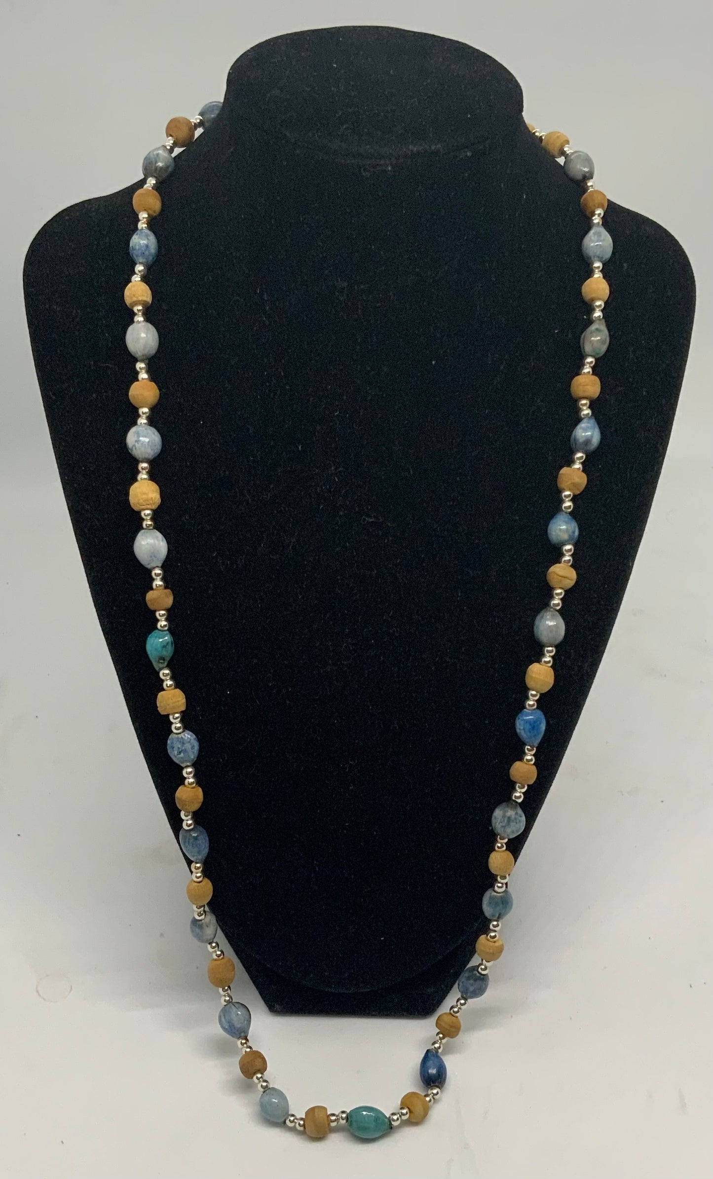 Elegant Wood, Silver and Multi Beaded Necklace