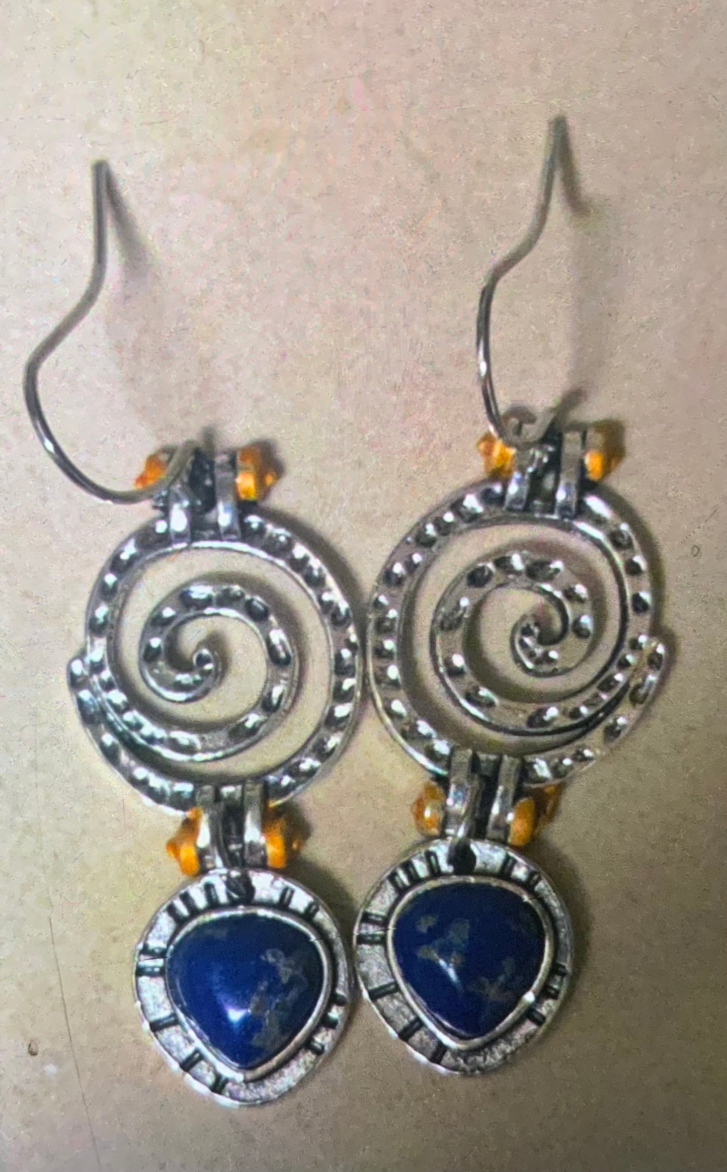 Beautiful Lapis Lazuli Antique Silver Drop Earrings