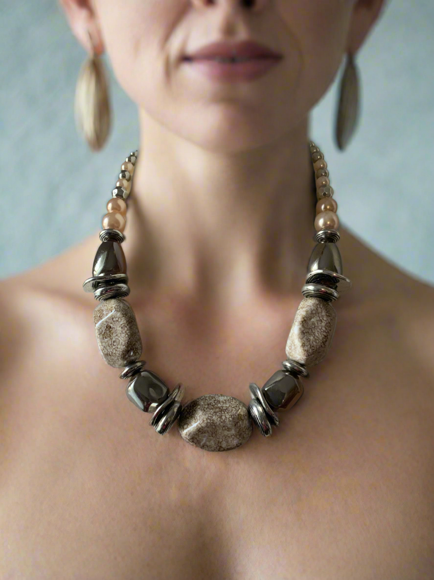 Vintage Chunky Earth Tone Beaded Necklace