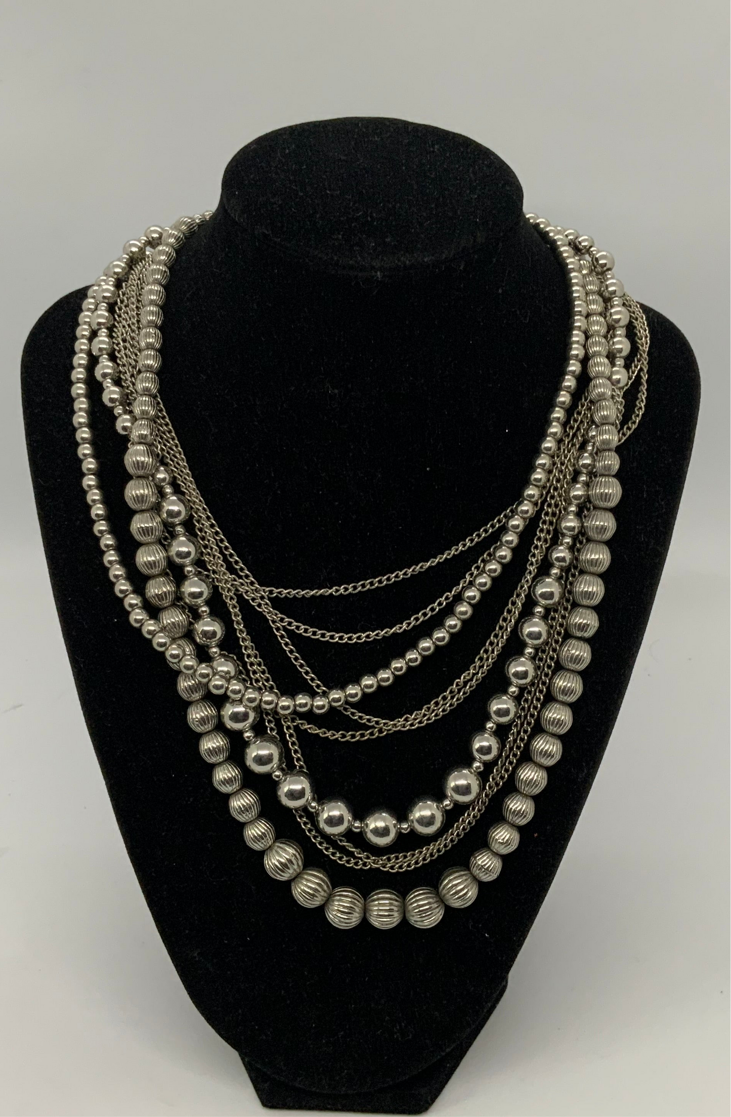 Retired/Vintage Silver Layered Beaded Chain Necklace