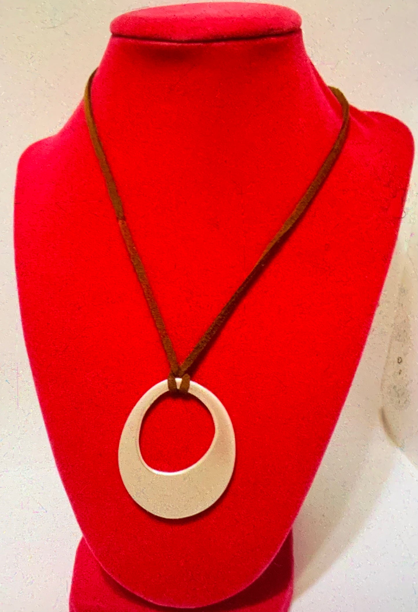 Sacina Silver O Ring Brown Leather Chocker Necklace