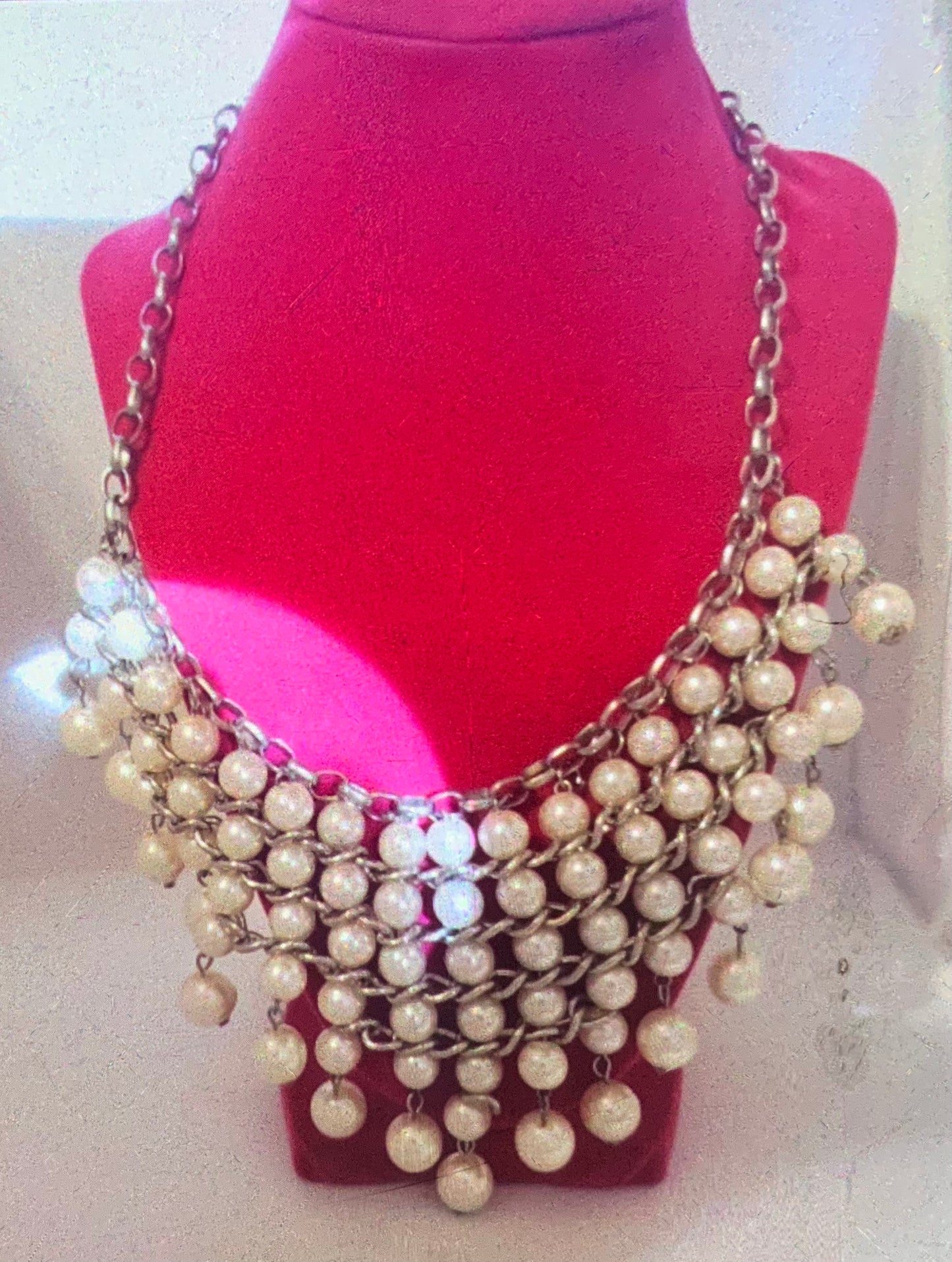 Vintage Sophia & Kate Faux Pearl and Chain Link Necklace